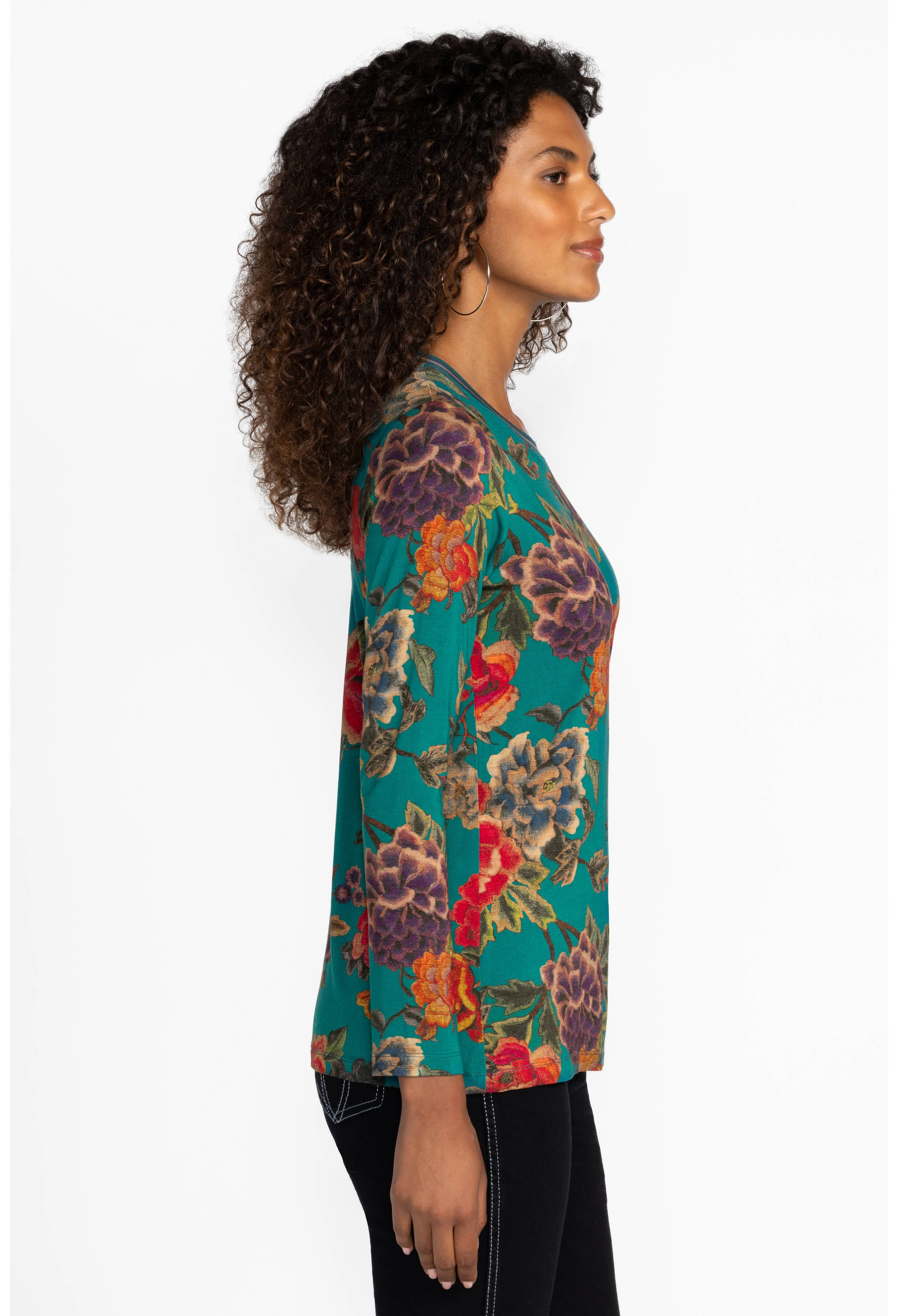 The Jaine Favorite Long Sleeve Crew Neck Tee by Johnny Was in Zinnia Meadow