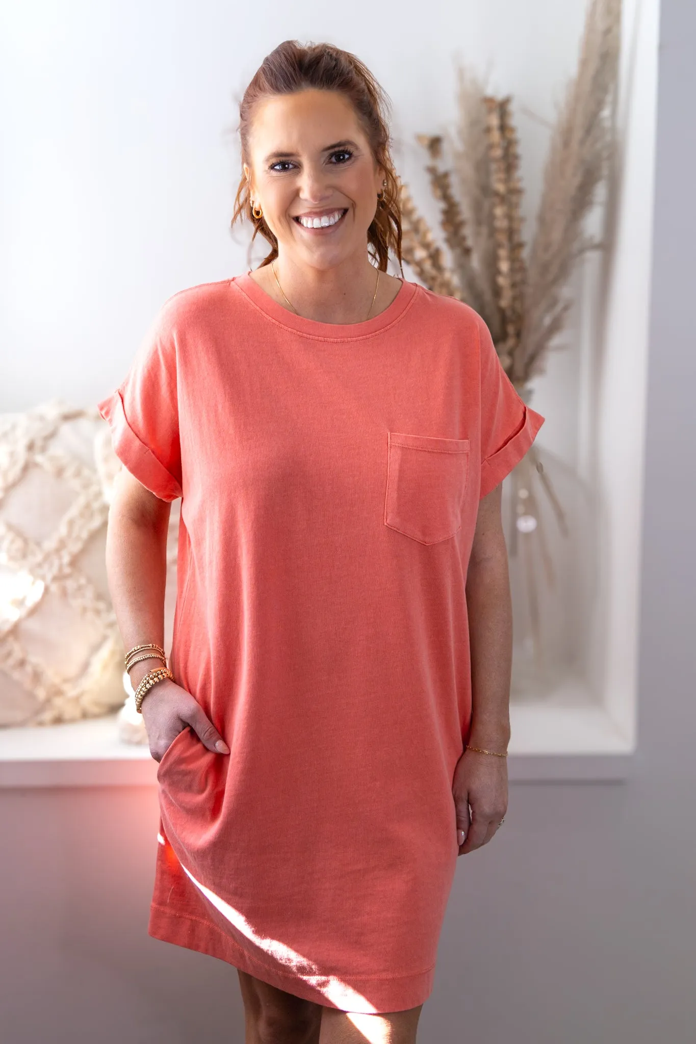 The Kelly T-Shirt Dress - Coral