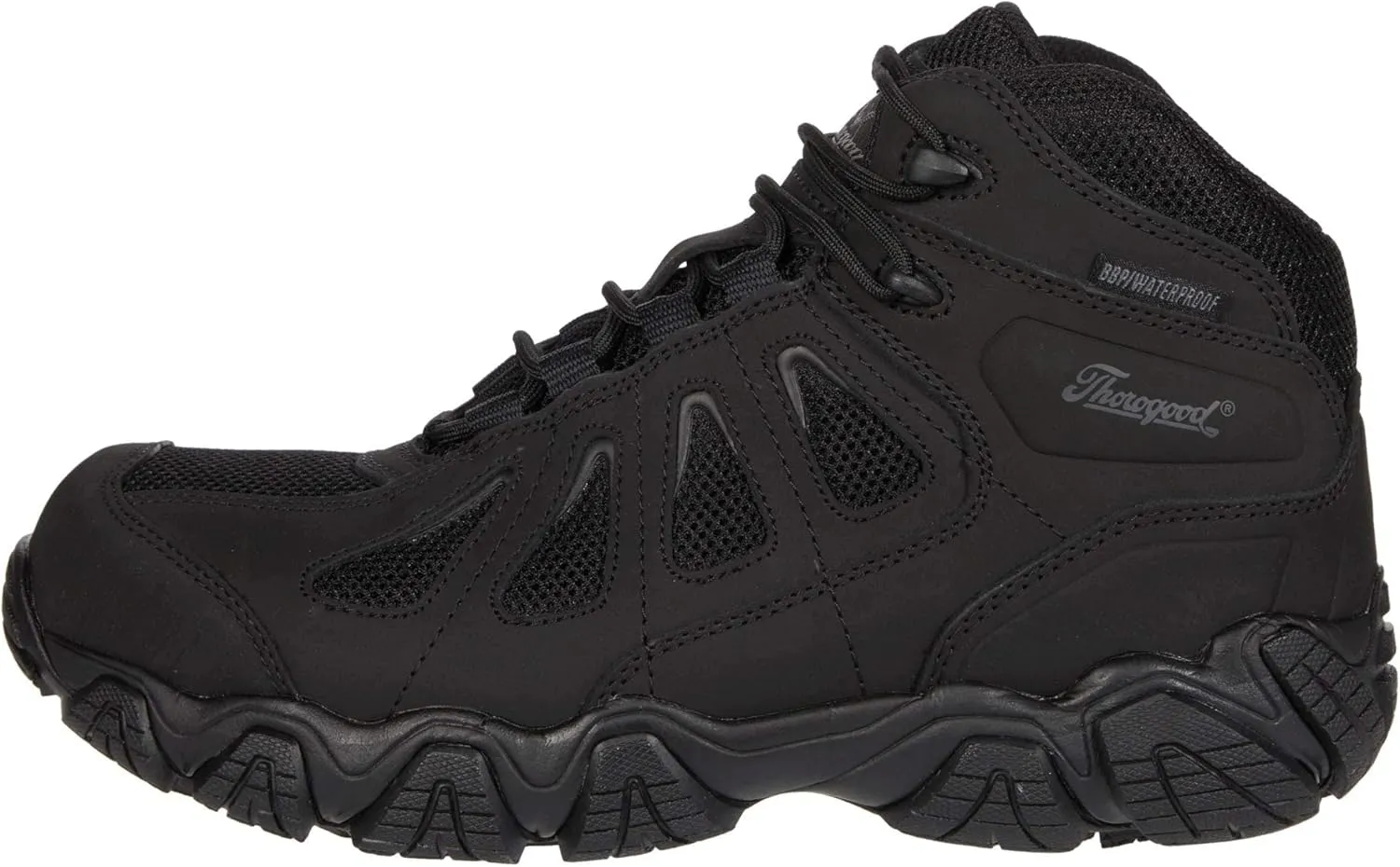 Thorogood Crosstrex Mid Waterproof Hiking Boots for Men - Lightweight Black Leather and Mesh with Safety Toe, Comfort Insole, and Athletic Traction Outsole