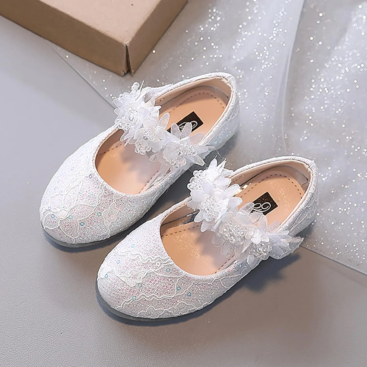 Toddler Flower Girl Dress Shoes Rhinstones Pearls Mary Jane Ballet Flats Wedding Party Toddler Kids Shoes