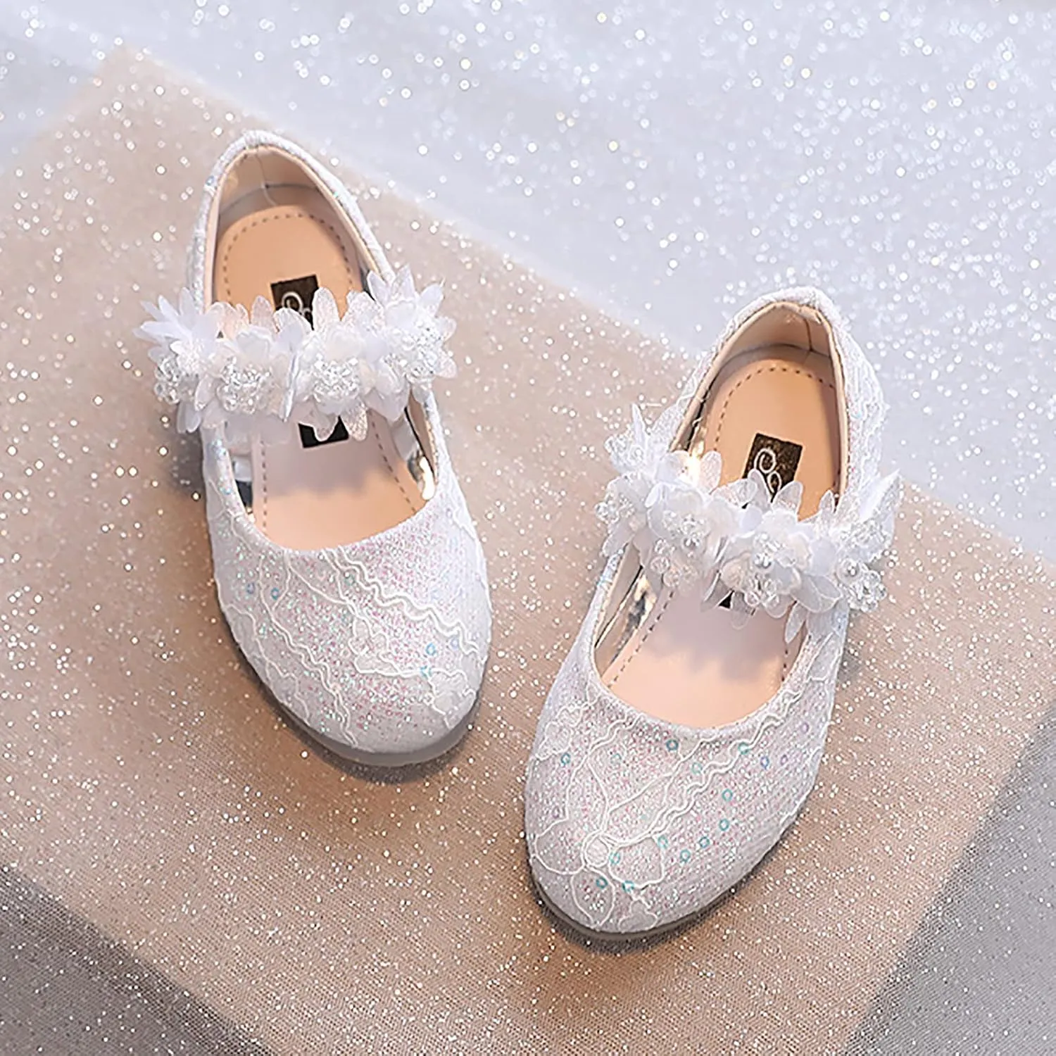 Toddler Flower Girl Dress Shoes Rhinstones Pearls Mary Jane Ballet Flats Wedding Party Toddler Kids Shoes
