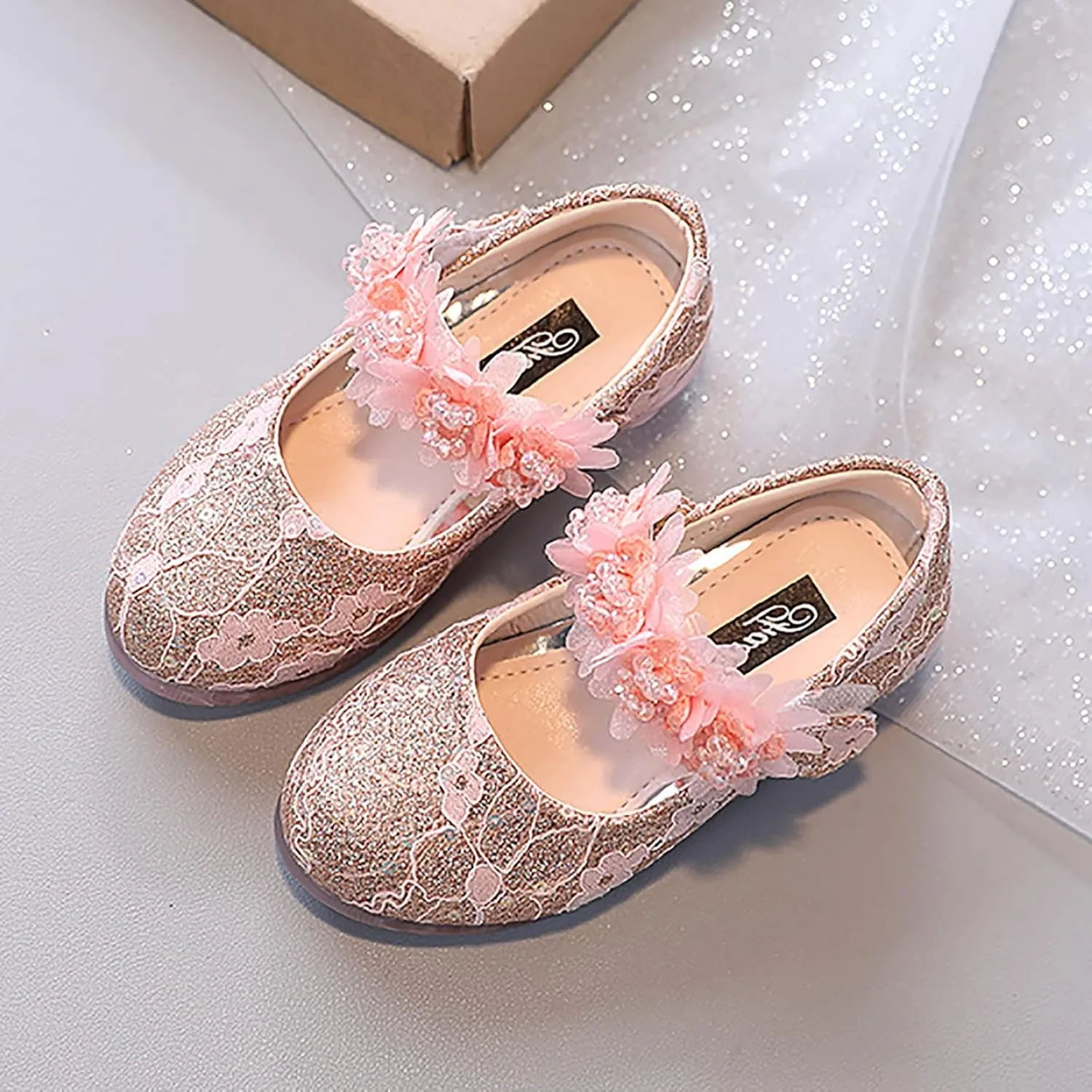 Toddler Flower Girl Dress Shoes Rhinstones Pearls Mary Jane Ballet Flats Wedding Party Toddler Kids Shoes
