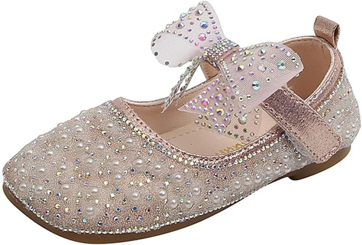 Toddler Girls Dress Shoes Cute Bowknot Sparkle Mary Jane Shoes Flower Girl Shoes for Weeding Birthday Party Prom