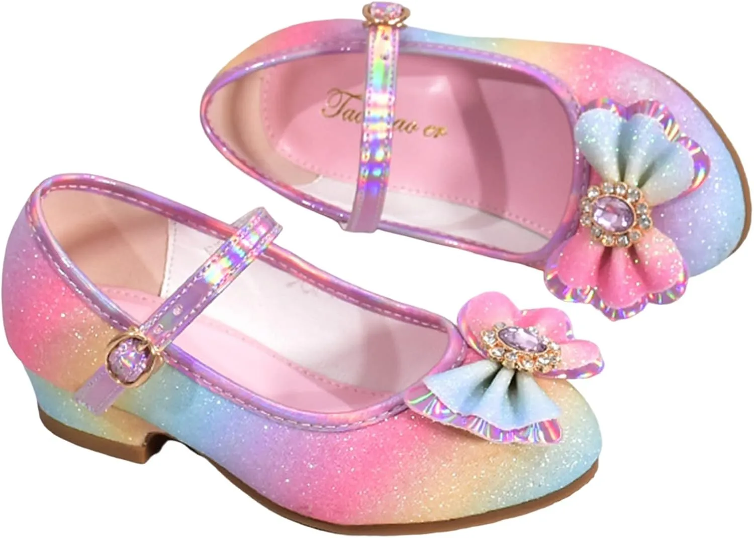 Toddler Girls Shoes Low Heel Dress Shoes Cute Bowknot Sparkle Mary Jane Flower Girls Wedding Birthday Party Prom