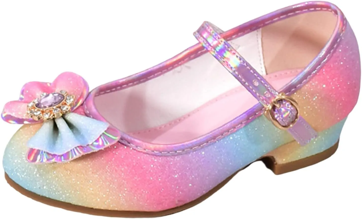 Toddler Girls Shoes Low Heel Dress Shoes Cute Bowknot Sparkle Mary Jane Flower Girls Wedding Birthday Party Prom