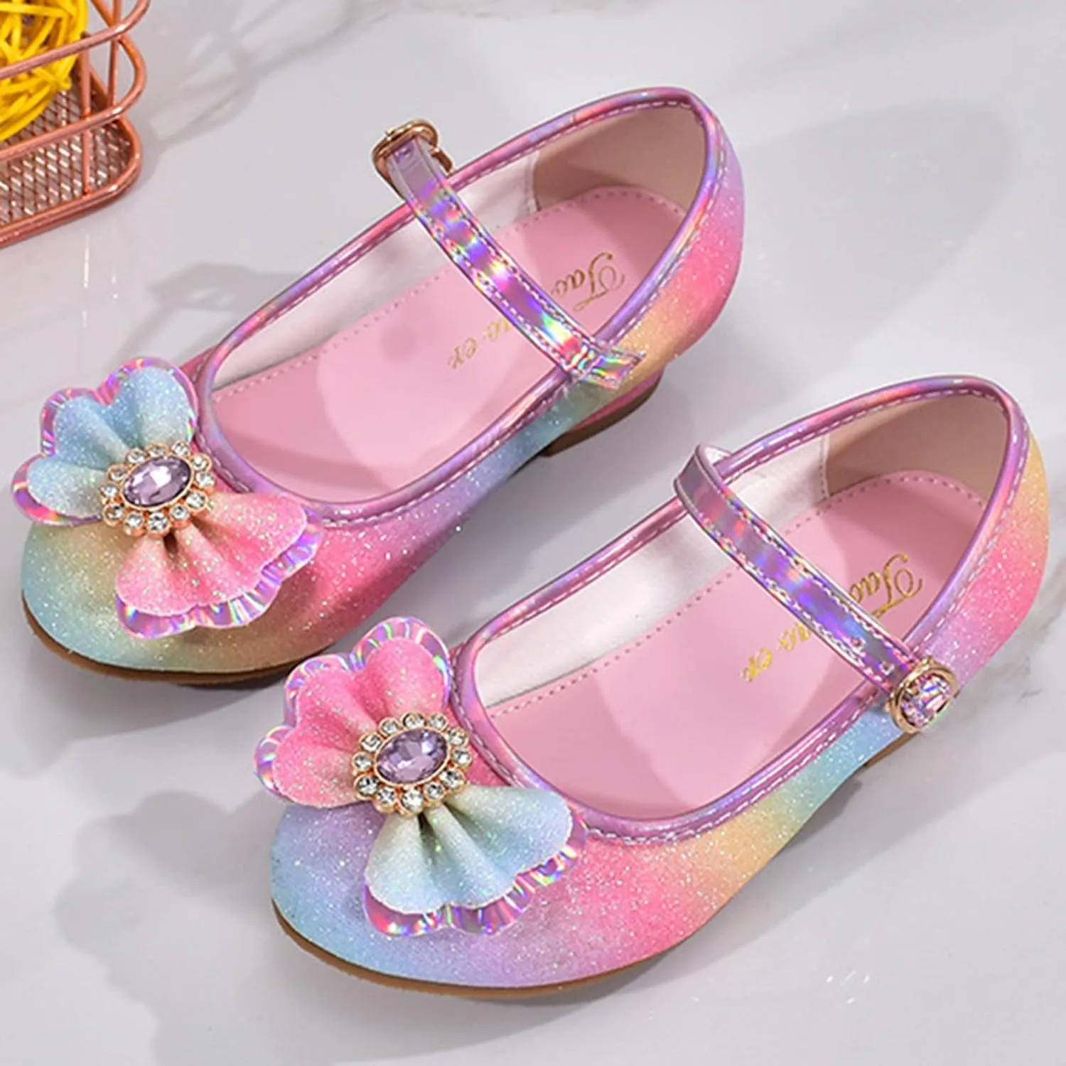 Toddler Girls Shoes Low Heel Dress Shoes Cute Bowknot Sparkle Mary Jane Flower Girls Wedding Birthday Party Prom