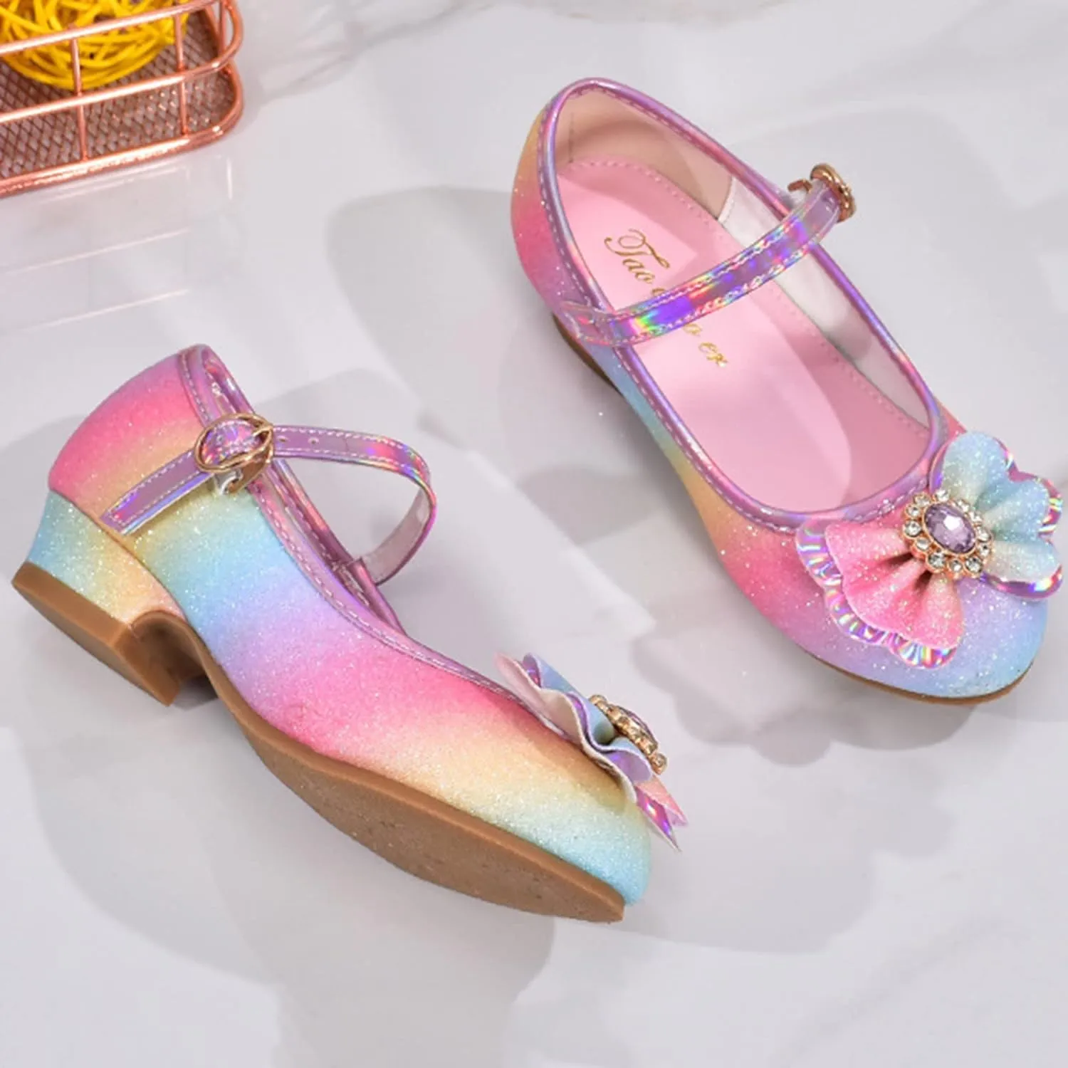 Toddler Girls Shoes Low Heel Dress Shoes Cute Bowknot Sparkle Mary Jane Flower Girls Wedding Birthday Party Prom