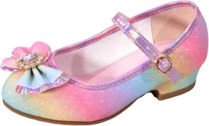 Toddler Girls Shoes Low Heel Dress Shoes Cute Bowknot Sparkle Mary Jane Flower Girls Wedding Birthday Party Prom