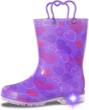 Toddler Rain Boots,Waterproof Light Up Kids Rain Boots with Easy-on Handles for Boys and Girls