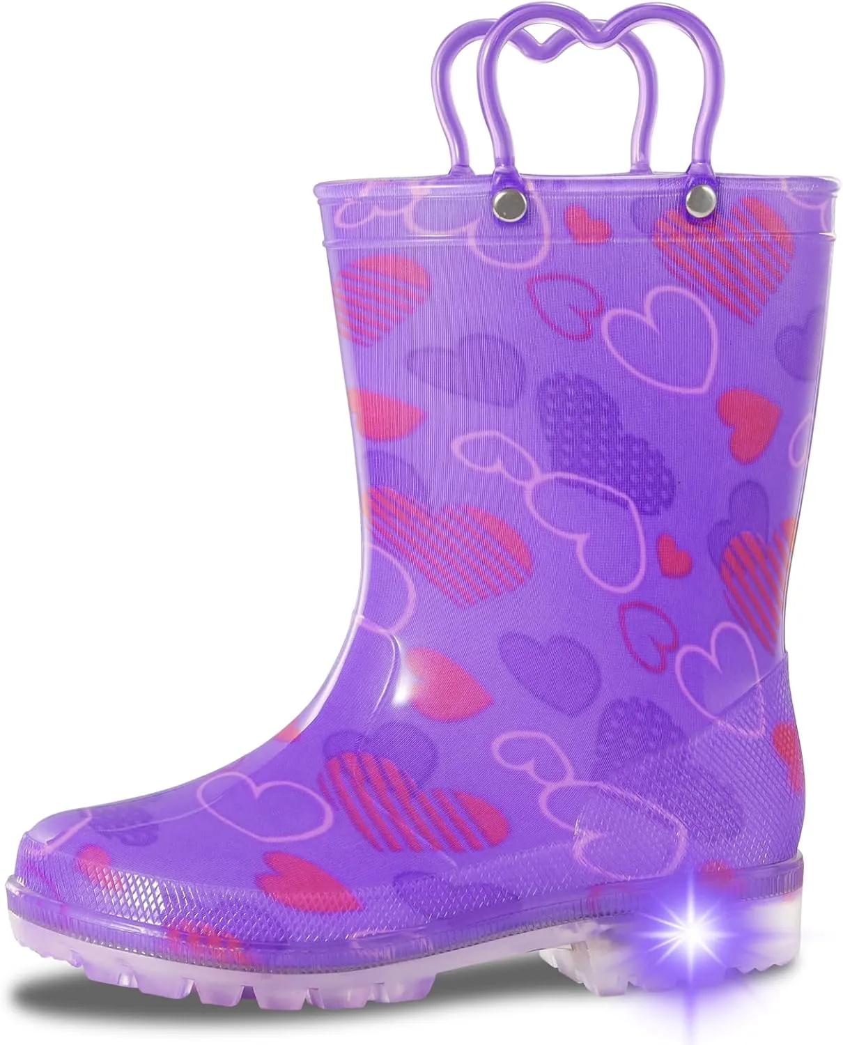 Toddler Rain Boots,Waterproof Light Up Kids Rain Boots with Easy-on Handles for Boys and Girls