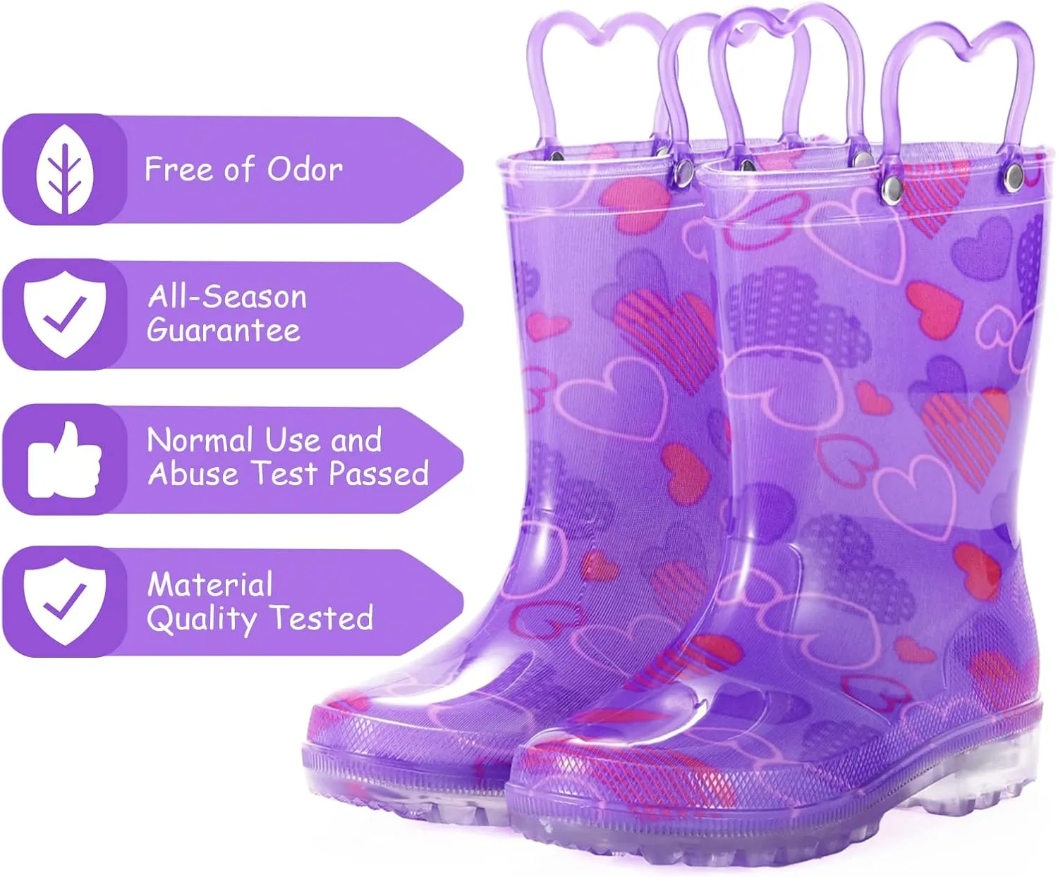 Toddler Rain Boots,Waterproof Light Up Kids Rain Boots with Easy-on Handles for Boys and Girls