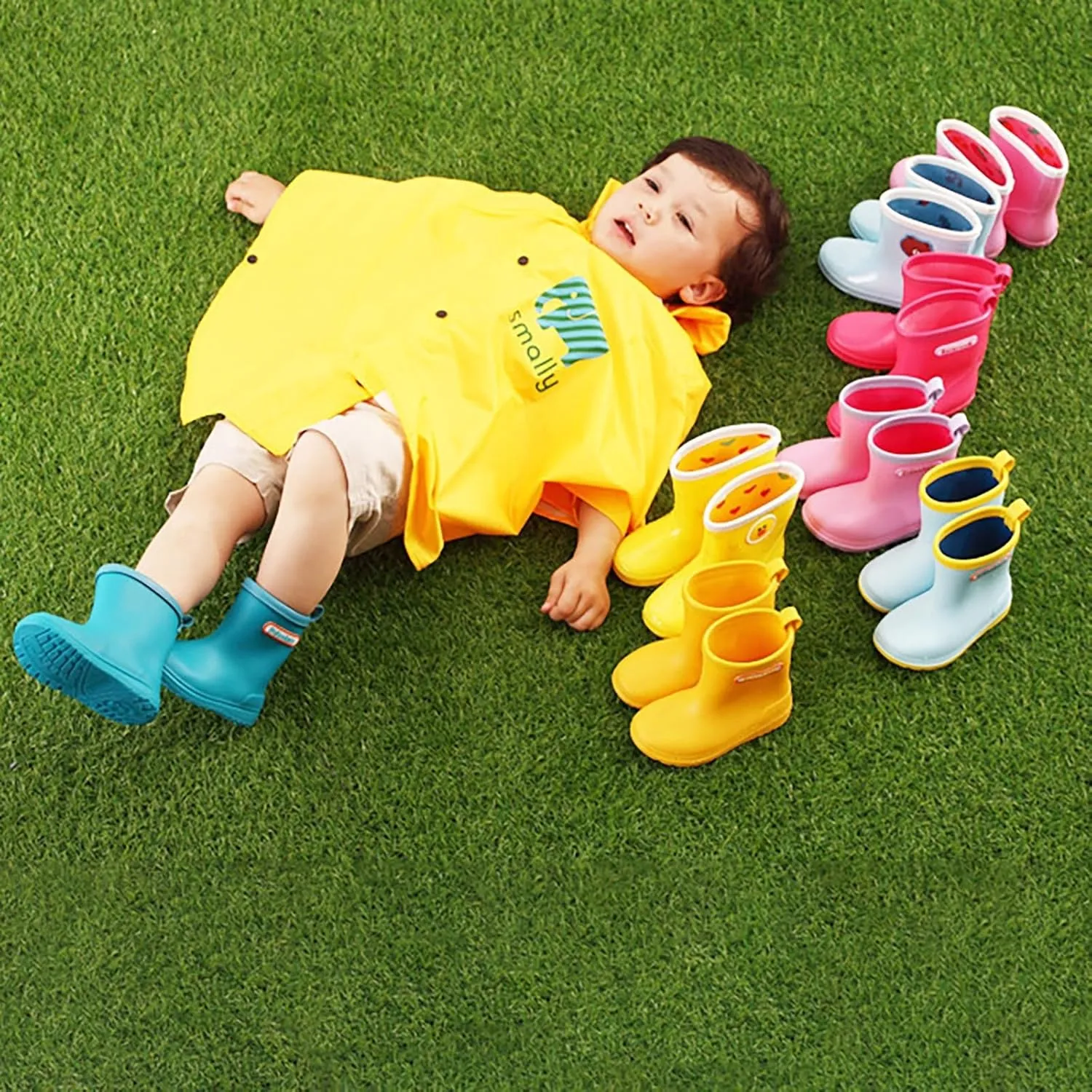 Unisex-Child Solid Rain Boots Baby Kids Easy On Rain Shoes Boots For Toddler Little Kid Lightweight Rainy Boys Boots