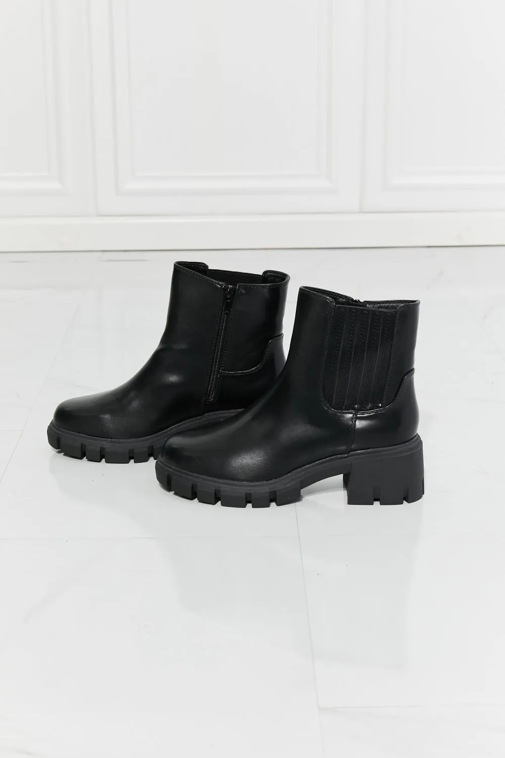 Vegan Leather Lug Sole Chelsea Boots in Black