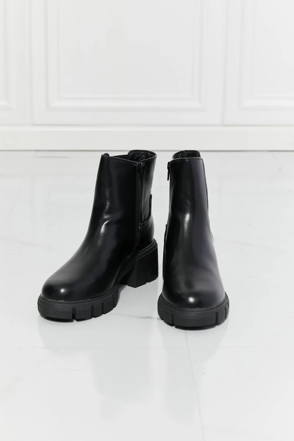 Vegan Leather Lug Sole Chelsea Boots in Black