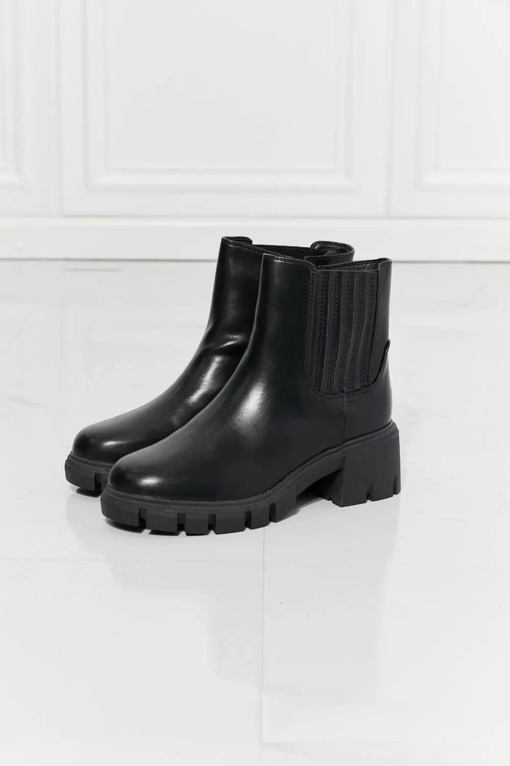 Vegan Leather Lug Sole Chelsea Boots in Black