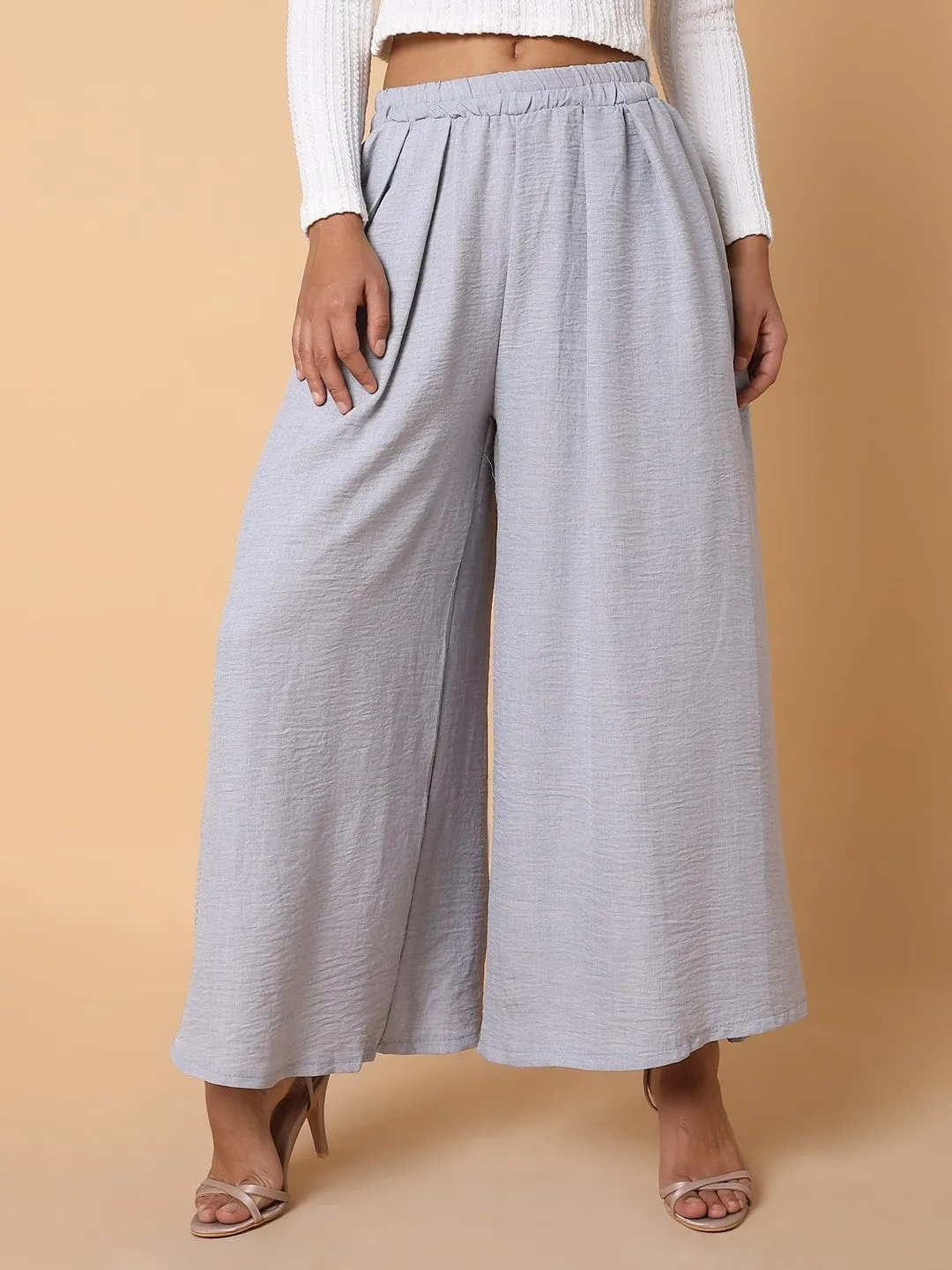 Women Grey Comfort Loose Fit Parallel Trousers