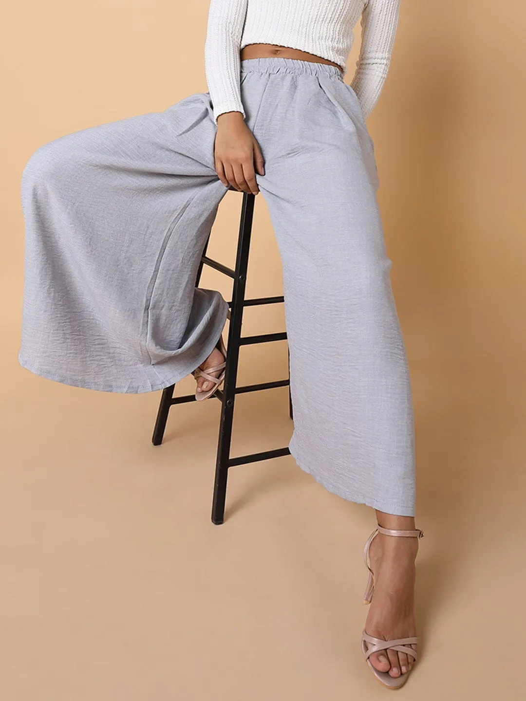 Women Grey Comfort Loose Fit Parallel Trousers