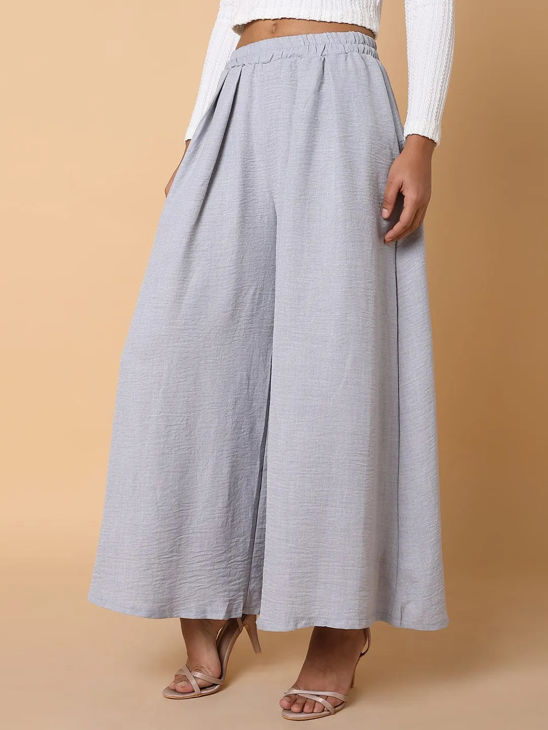 Women Grey Comfort Loose Fit Parallel Trousers