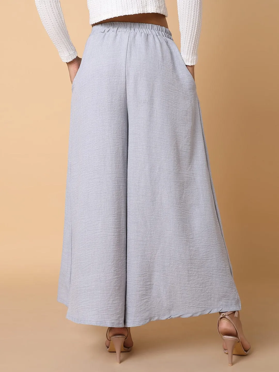 Women Grey Comfort Loose Fit Parallel Trousers