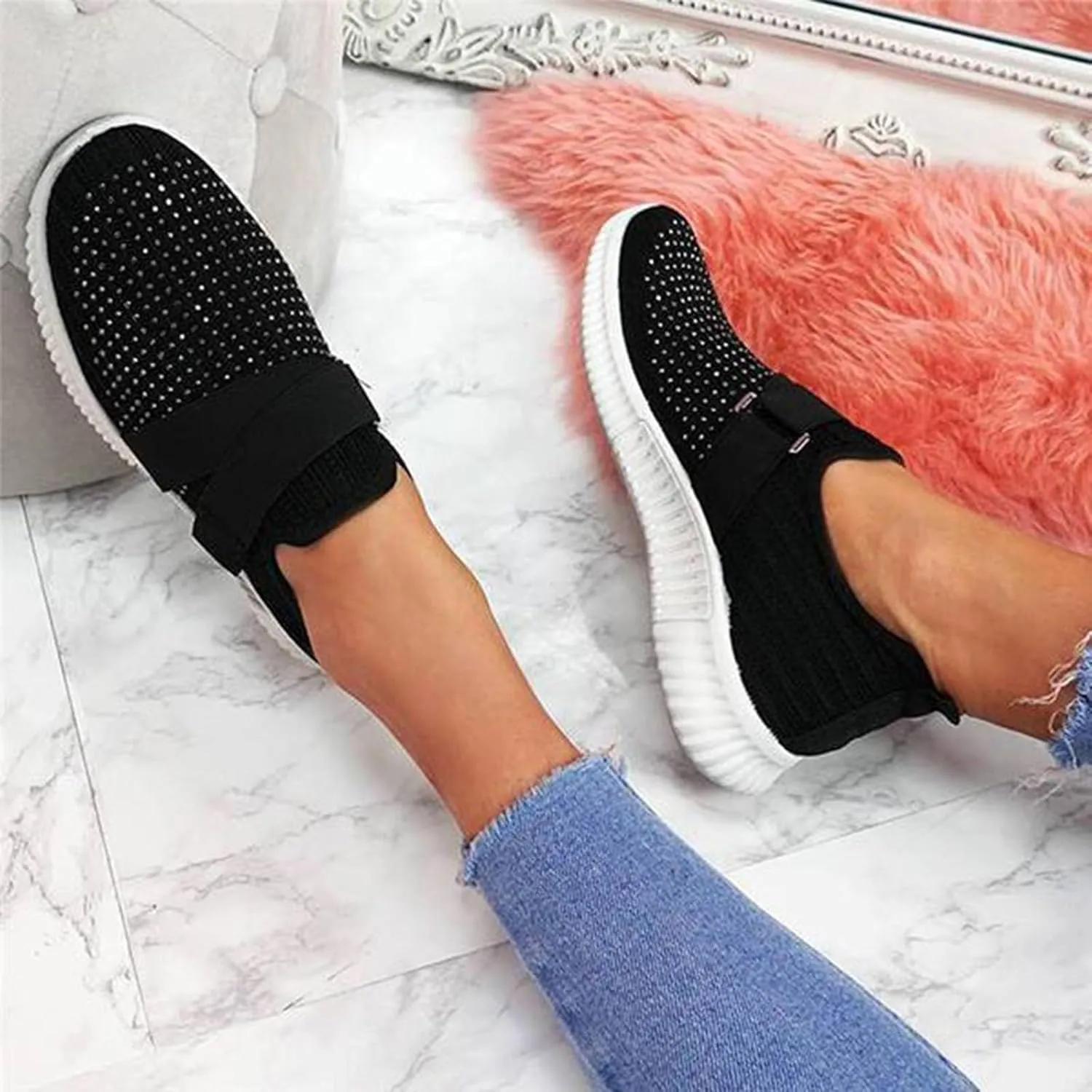 Women Ultral Brethable Shoes with Adjustable Strap,Womens Summer Lightweight Walking Sneakers with Arch Support,Long Standing Friendly Shoes for Daily Work and Travel,Non Slip Hiking Shoe Indoor
