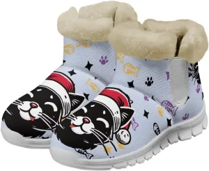 Women's Cat Print Winter Snow Boots Warm Ankle Fuzzy Booties Cold Weather Shoes for Outdoor
