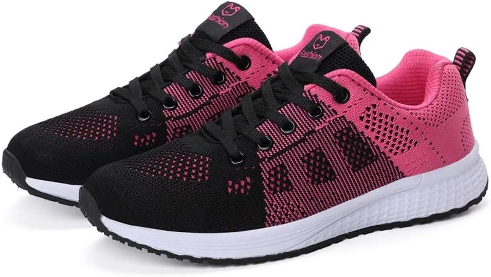 Womens Lace Up Running Shoes Non Slip Walking Shoes Slip On Shoes Women Mesh Ladies Casual Shoes Black Sneakers Red Tennis Shoe Cross Trainer Shoe