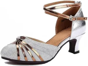 Women's Shoes with Closed Toe Dancing Shoes,Fashion Sequins Widen High Heels Latins Dance Shoes Ballroom Shoes Non Slip Rubber Sandals