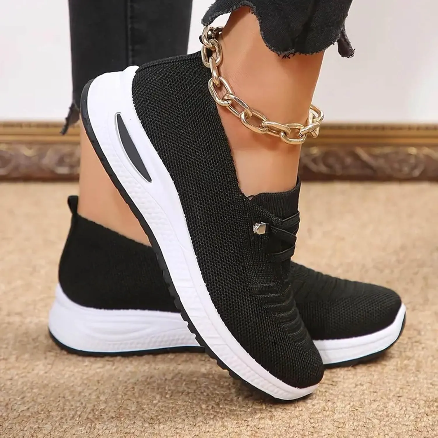Womens Slip On Tennis Running Shoes Non Slip Fashion Sneakers Mesh Walking Shoes Gym Workout Breathable Work Shoes Comfortable Women's Athletic Shoes Lightweight