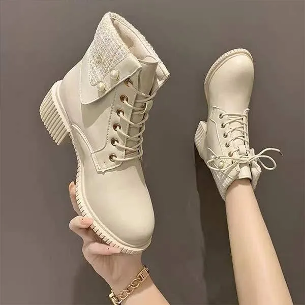 Women's Strap-Adorned Short Boots With Chunky Martin Heels