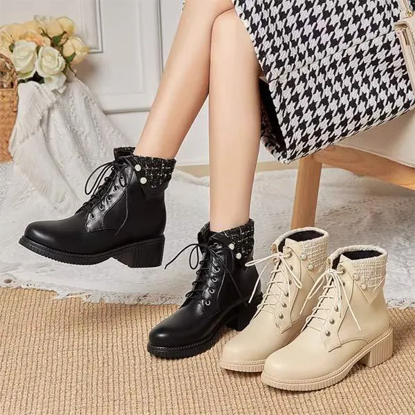 Women's Strap-Adorned Short Boots With Chunky Martin Heels