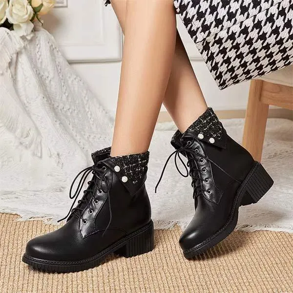 Women's Strap-Adorned Short Boots With Chunky Martin Heels