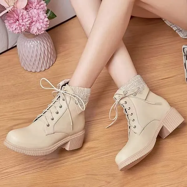 Women's Strap-Adorned Short Boots With Chunky Martin Heels
