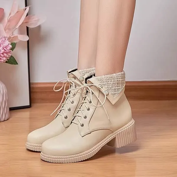 Women's Strap-Adorned Short Boots With Chunky Martin Heels