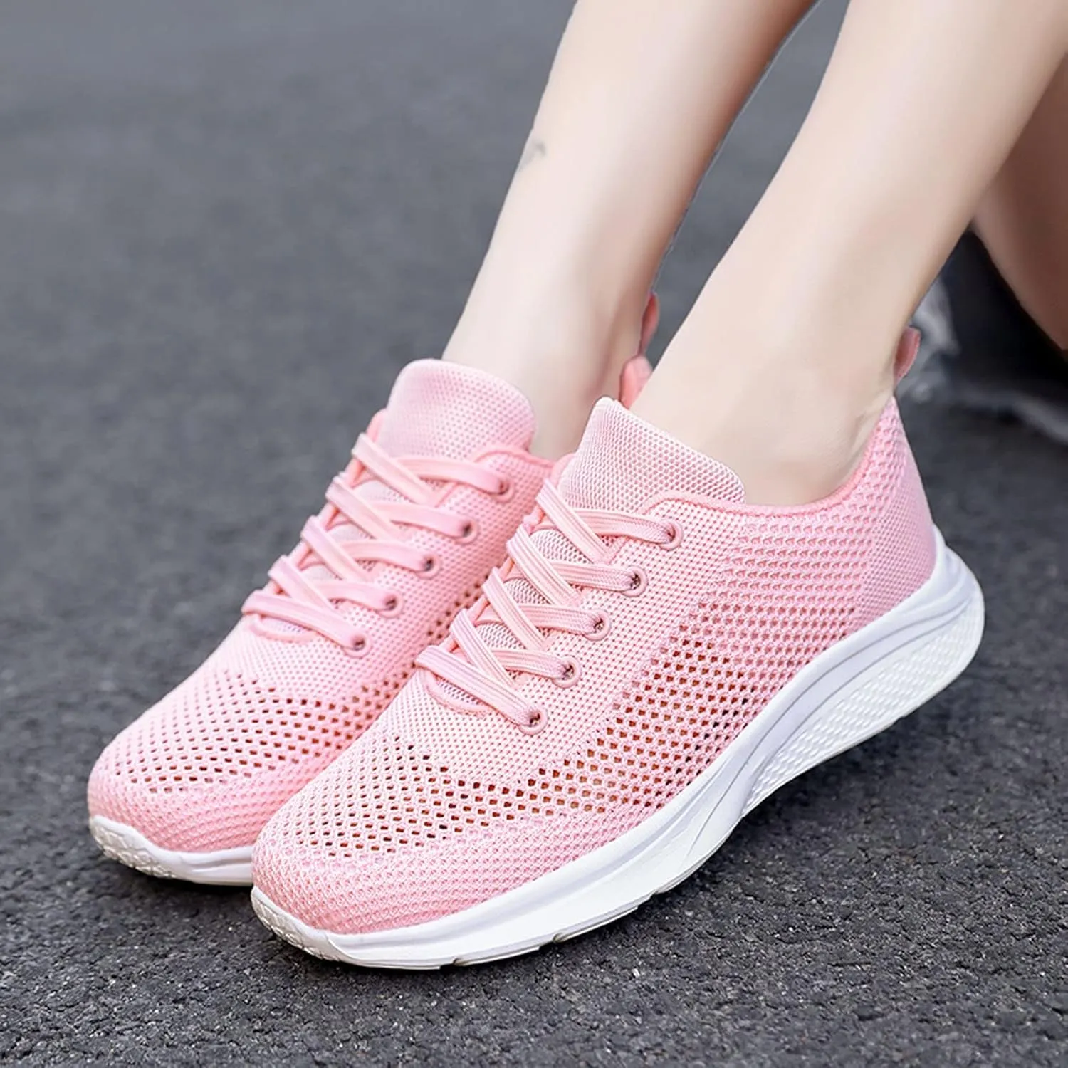 Womens Walking Shoes Lace Up Lightweight Memory Foam Cheer Mens Running Shoes Sports Shoes Casual Slip On Sneakers Platform Tennis Shoe Trainers Shoe