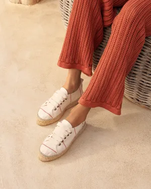 Woven Canvas Lace-Up Espadrilles - G00E0 - Portofino Red Micro Stripes On Beige