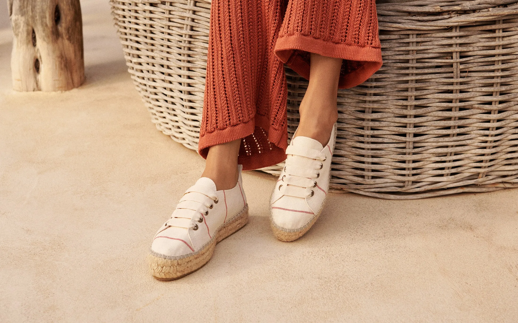 Woven Canvas Lace-Up Espadrilles - G00E0 - Portofino Red Micro Stripes On Beige
