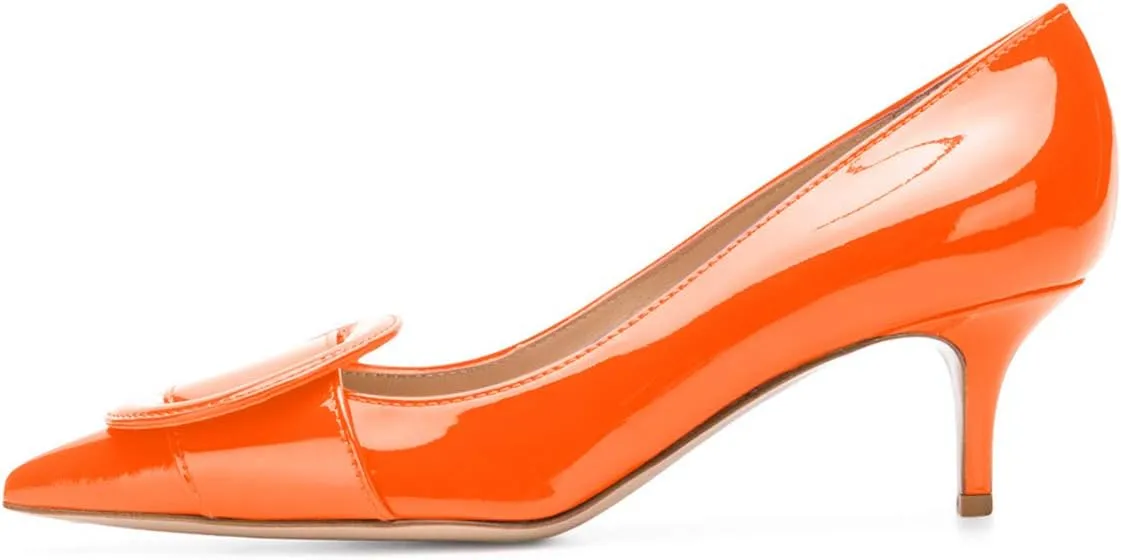 YDN Women Classic Pointed Toe Slip on Pumps Kitten Low Heel Office Shoes with Buckle Size 4-15 US