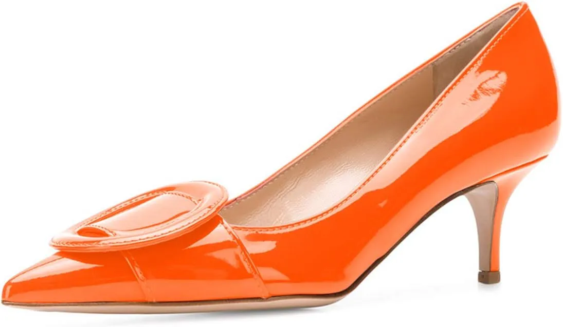 YDN Women Classic Pointed Toe Slip on Pumps Kitten Low Heel Office Shoes with Buckle Size 4-15 US