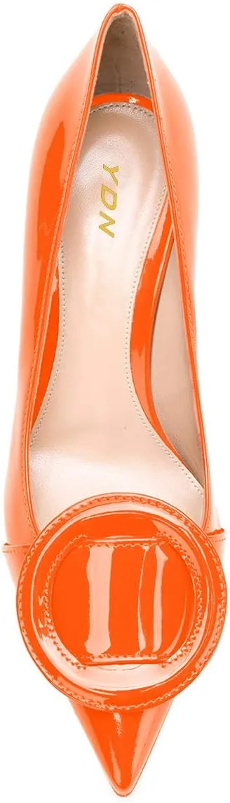 YDN Women Classic Pointed Toe Slip on Pumps Kitten Low Heel Office Shoes with Buckle Size 4-15 US