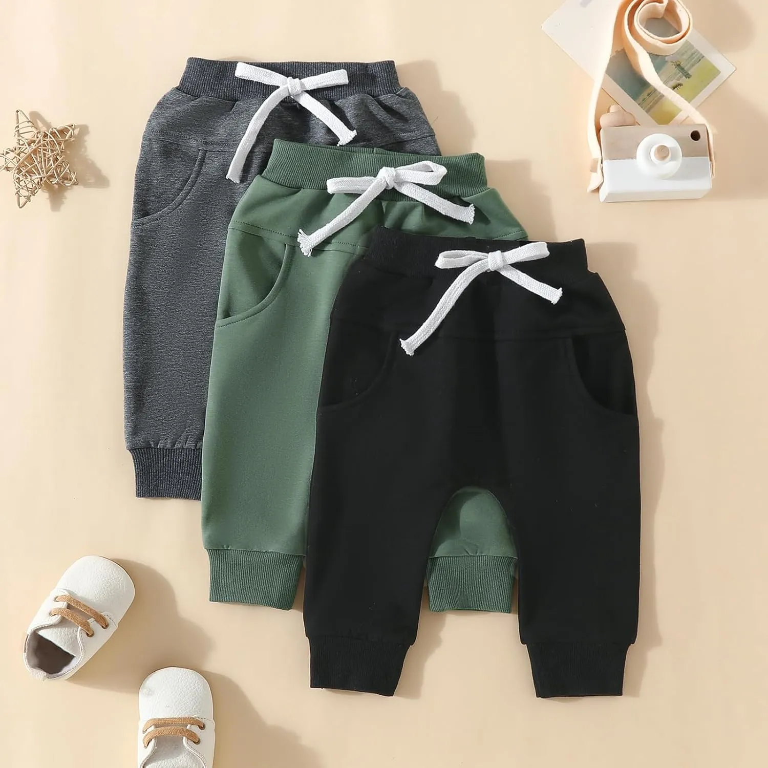 Yoawdats Baby Boys' 3-Pack Pull-on Jogger Pants Knit Pants Classic Fit Elastic Waist Kids Toddler Pants Multipacks Long Pants