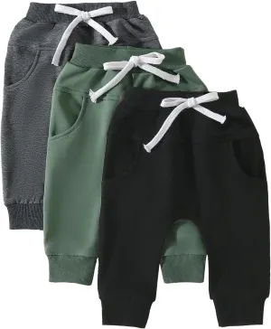 Yoawdats Baby Boys' 3-Pack Pull-on Jogger Pants Knit Pants Classic Fit Elastic Waist Kids Toddler Pants Multipacks Long Pants