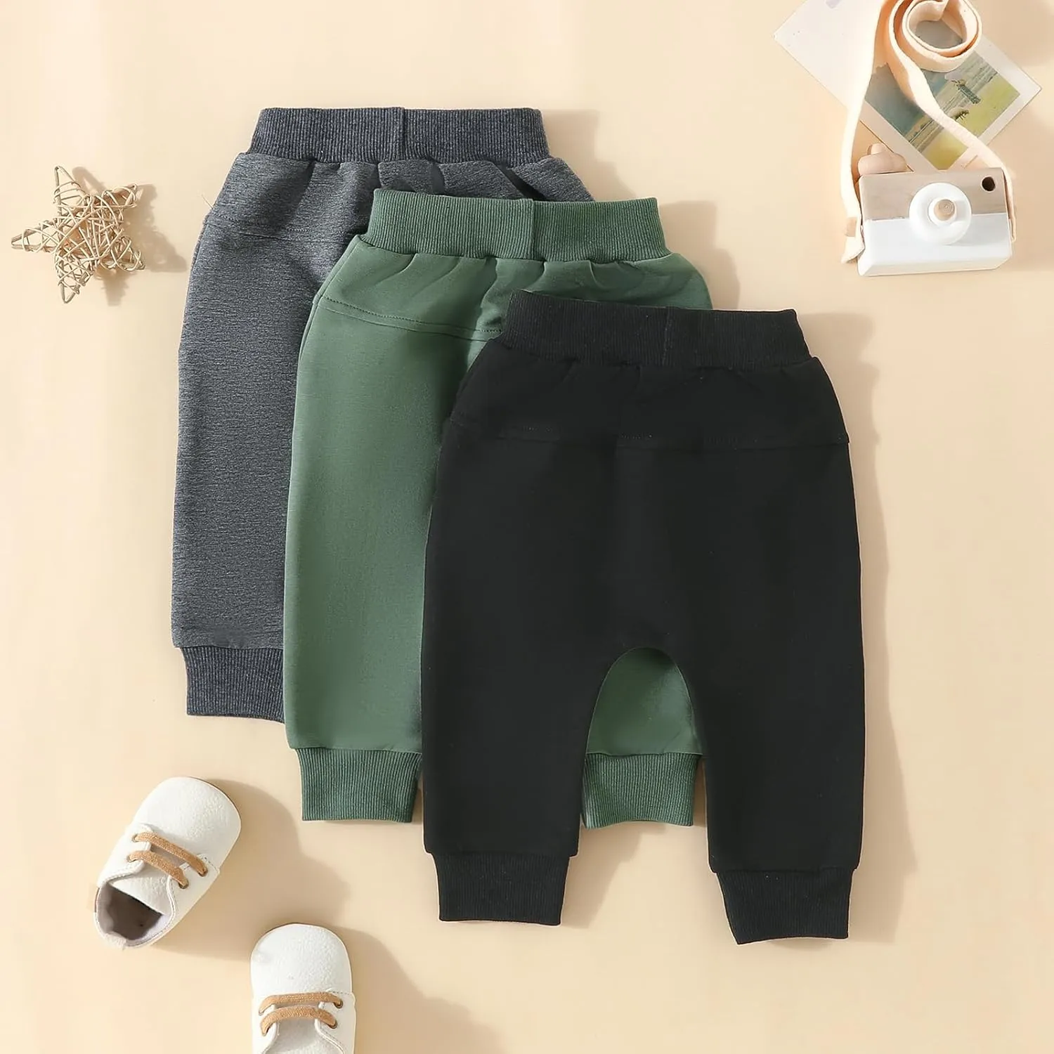 Yoawdats Baby Boys' 3-Pack Pull-on Jogger Pants Knit Pants Classic Fit Elastic Waist Kids Toddler Pants Multipacks Long Pants