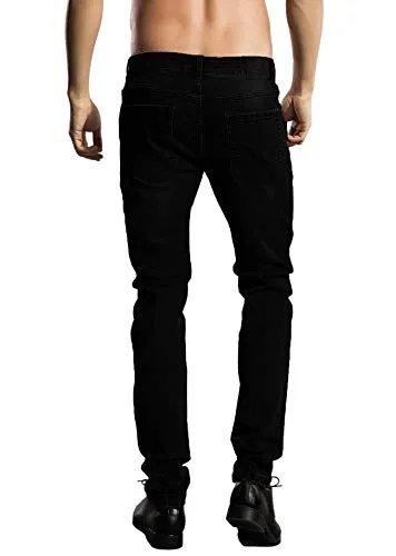 ZLZ Slim Fit Jeans, Men's Younger-Looking Fashionable Colorful Comfy Stretch Skinny Fit Denim Jeans, Size 32(Black)