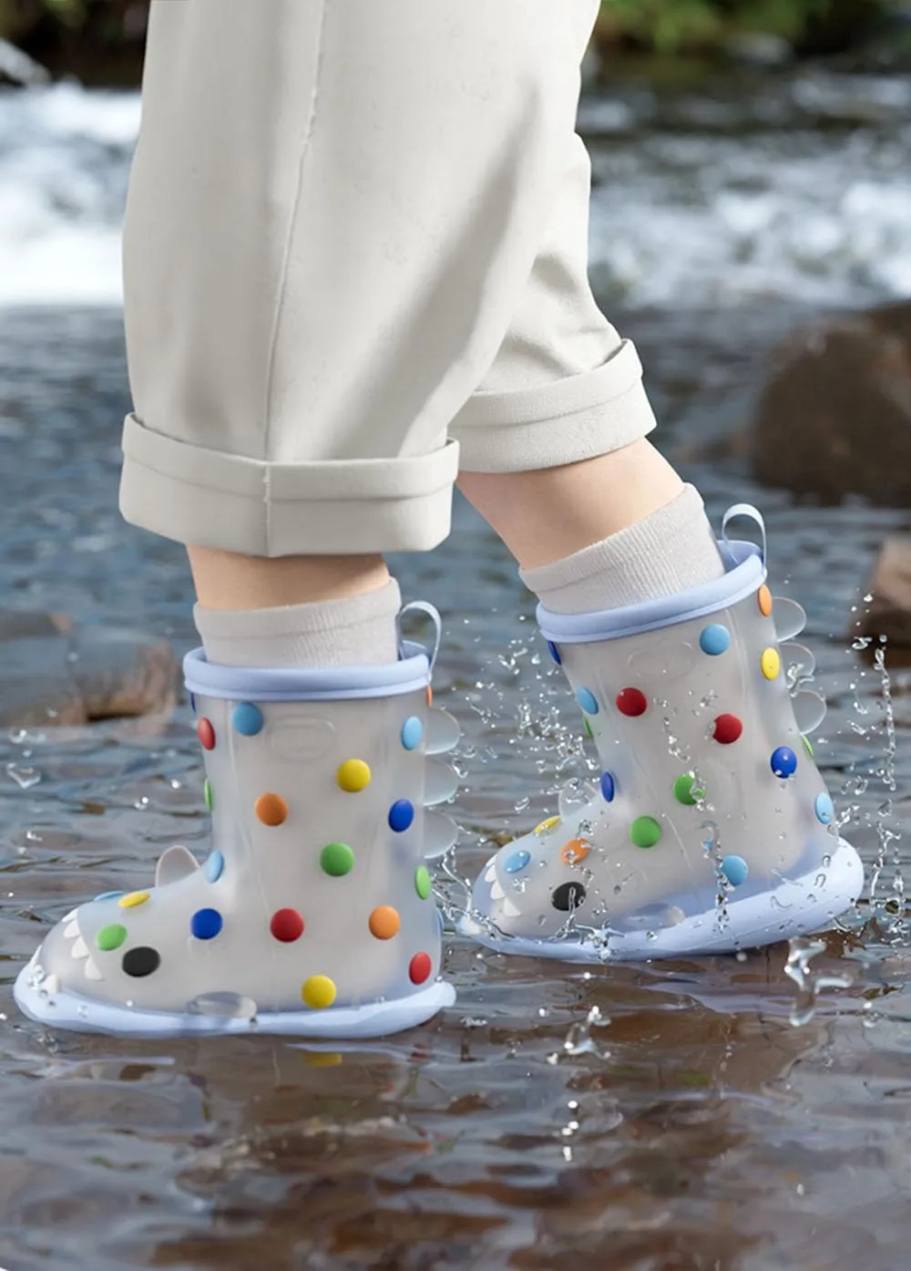 Zureto Cartoon Shark Rain Boots, Women kids 3D Animal Rainbow Shark Easy On Waterproof Anti-Slip Toddler Rain Shoes