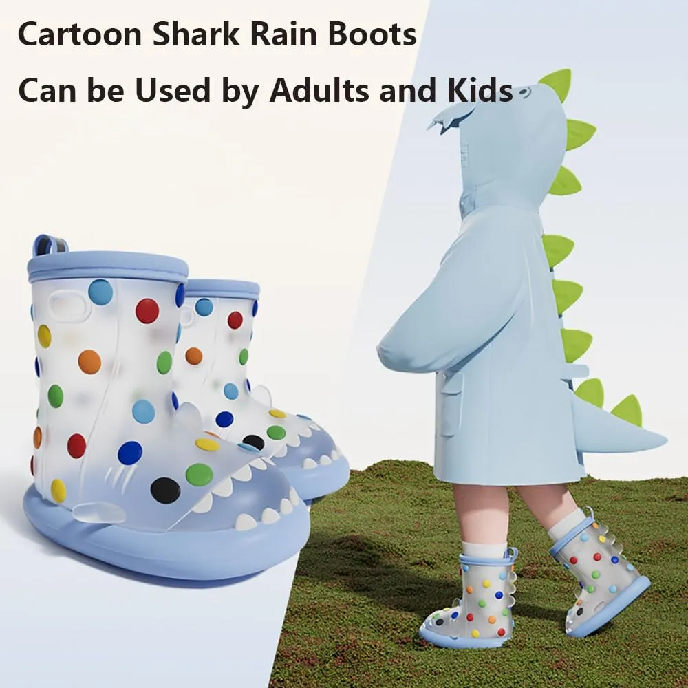 Zureto Cartoon Shark Rain Boots, Women kids 3D Animal Rainbow Shark Easy On Waterproof Anti-Slip Toddler Rain Shoes
