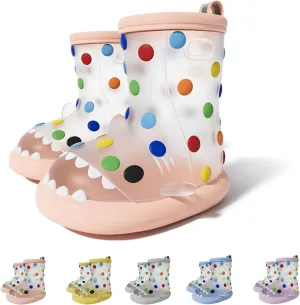 Zureto Cartoon Shark Rain Boots, Women kids 3D Animal Rainbow Shark Easy On Waterproof Anti-Slip Toddler Rain Shoes